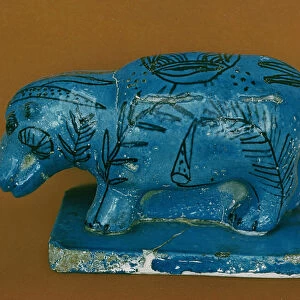 Blue hippopotamus with black decoration, from Dra Aboul Naga, Middle Kingdom (faience)