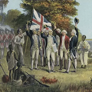 Captain Cook Taking Possession of Australia (colour litho)