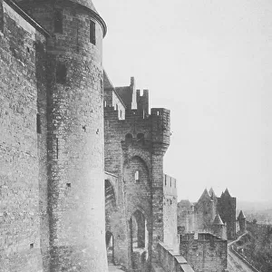 Carcassonne: Les Defenses exterieures et Avant-Porte du Chateau (b/w photo)