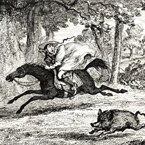 Cardinal Balue chasing a Boar, illustration from Quentin Durward by Sir Walter Scott