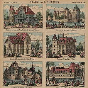 Castles and landscapes (coloured engraving)