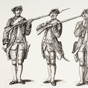 How to charge a musket, from a French instruction book of 1776, from XVIII Siecle Institutions