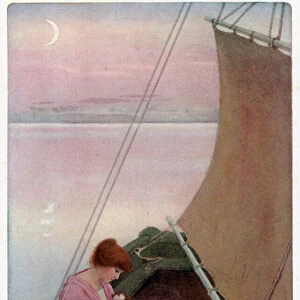 Chaucers Canterbury Tales: Constance in the Boat (colour litho)