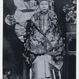 A Chinese Bride, with Veil of Beads (b / w photo)