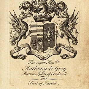 Coat of arms of the Right Honourable Anthony de Grey, 3rd Baron Lucas of Crudwell and Earl of Harold, 1695-1723