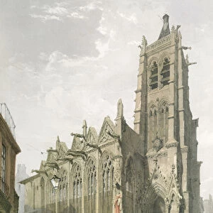 Exterior of the Church of St. Severin, Paris (colour litho)