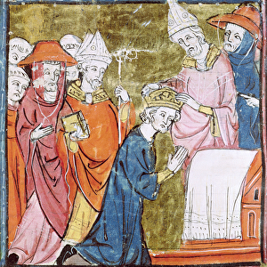 f. 106r The Coronation of Emperor Charlemagne (742-814) by Pope Leo III (c. 750-816) at St