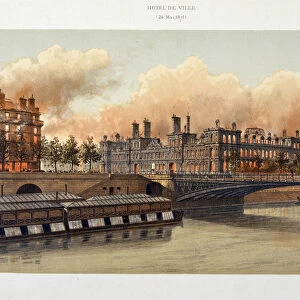 Fire of the Hotel de Ville de Paris on 24 May 1871 - lithography, 19th century