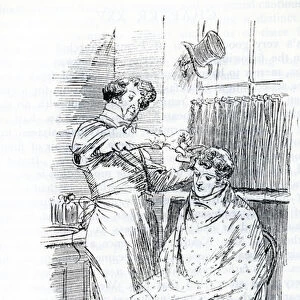 "Franz Churchill having his hair cut"