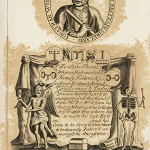 Gallows ticket for the hanging of Jonathan Wild, Thief-Taker General, 18th century London underworld figure. Engraving from James Caulfield's Portraits, Memoirs and Characters of Remarkable Persons, London, 1819