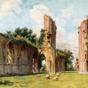 Glastonbury Abbey (colour litho)