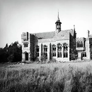 The Great Hall on the south front, Bayons Manor, from England's Lost Houses by Giles Worsley (1961-2006) published 2002 (b/w photo)