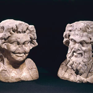 Head of Bacchus and a satyr from a hermatic pillar (stone)