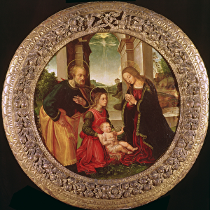 The Holy Family with an Angel (oil on panel)