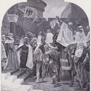 The Holy Roman Emperor Frederick II saying farewell to the Teutonic Knights embarking on the conquest of Prussia, 1236 (engraving)