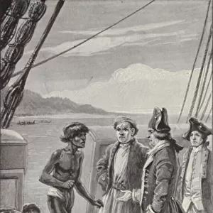 "I never before met with natives of any place so much astonished as these people were upon entering a ship"(litho)