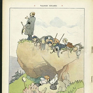 Illustration of Henri Gousse (1872-1914) in Le Rire, 14/09/07 - School holidays - Teaching, Nature Vegetation, Love, Mountain Mountaineering Climbing - Teacher