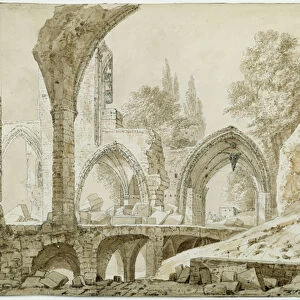 Interior of the Church of Sainte-GeneviAeeve in Ruins, 1807 (pen and ink wash on paper)