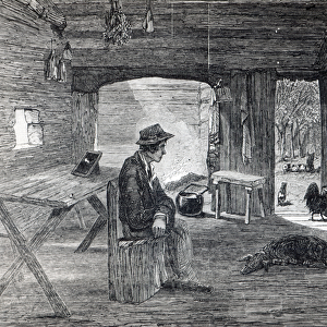 Interior of a settlers hut in Australia, from The Illustrated London News