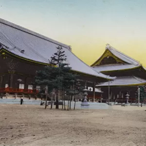 Japan, c. 1912: Higashi Honganji Temple, Kyoto; Its the largest and costliest temple in Japan (photo)