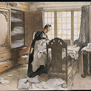 Karin by the Linen Cupboard, 1906 (pen & ink and w / c on paper)