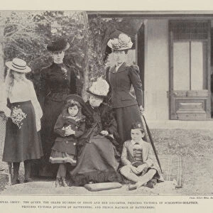 The Latest Royal Group, the Queen, the Grand Duchess of Hesse and her Daughter, Princess Victoria of Schleswig-Holstein, Princess Victoria, Eugenie of Battenberg, and Prince Maurice of Battenberg (b / w photo)