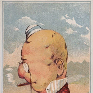 Man wearing a monocle and smoking a cigar (colour litho)