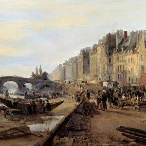 Marie Bridge and Saint Paul Harbour around 1825. View of Paris. Detail