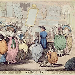A Milliners Shop, published in 1787 (hand coloured etching)
