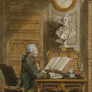 Monsieur de Cormainville in His Library, Writing at His Desk, (black lead, red chalk