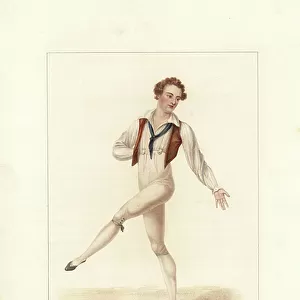 Mr. Etienne le Blond, ballet dancer, at the Theatre Royal Opera House Haymarket. Handcoloured stipple copperplate engraving by Robert Cooper after a painting by Frederic de Waldeck. From D