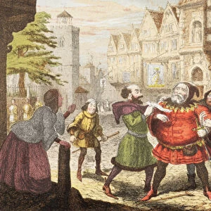 Mrs Quickly has Sir John Falstaff arrested in Henry IV, Part 2, from The Illustrated