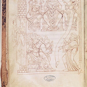 Ms 210 fol 19v. Cartulary of Mont Saint-Michel: Pope John XIII making a gift of lands