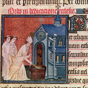 Ms Latin 962 Fol. 63 Bishop Consecrating a church, from the Pontifical of Sens