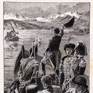 Napoleon Bonaparte in Russia, meets Tsar Alexander I in Tilsit, on a floating pontoon set up on the Niemen River, which at the time marked the limit of the two territories