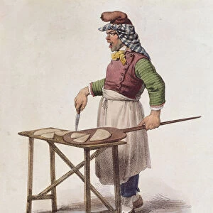 Neapolitan Pizza Seller (colour lithograph)