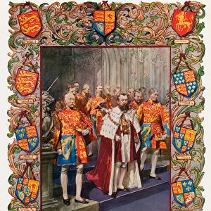 Officers of Heralds College, together with the Arms of the English Sovereigns from King William I to King George V (colour litho)