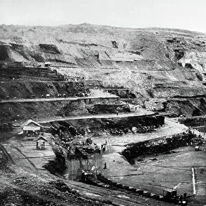 Open Air Coal Mine in Ha Long, Vietnan, c. 1900 (b/w photo)