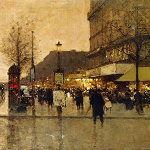 A Parisian Street Scene, (oil on canvas)
