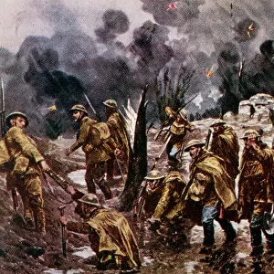 Passchendaele - soldiers in mud near Ypres in Belgium during World War I, 1917 (print)