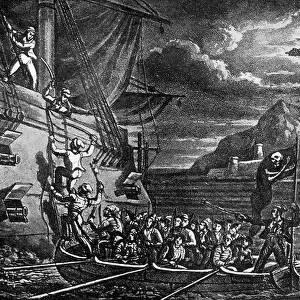 Pirates Boarding a Spanish Vessel in the West Indies, 1731 (engraving)