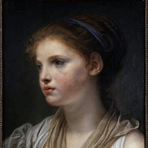 Portrait of a girl with blue ribbon Painting by Jean Baptiste Greuze (1725-1805