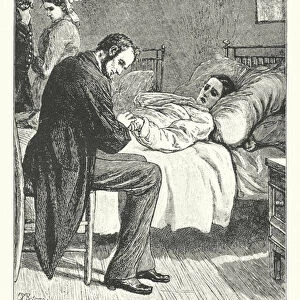 US President Abraham Lincoln comforting a dying soldier during the American Civil War (engraving)