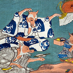 Racoon Dog and Fox at Play (Tanuki to kitsune no asobi), c. 1842