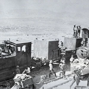 Railway locomotives with supply camels in Mesopotamia during World War One