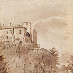 A road outside the walls of Rome, c. 1627-30 (pen & ink wash on paper)