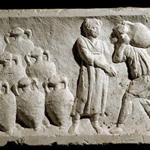 Roman art: "loading and stowage of wine jugs"Relief