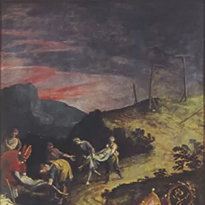 Saint Eligius helps the lame and buries the dead (oil on panel)