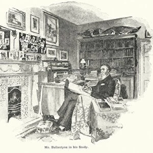 Scottish author R M Ballantyne in his study (litho)