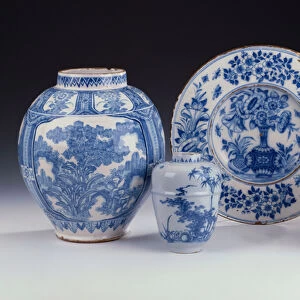 A selection of Frankfurt blue and white ceramics in a Chinese style, c. 1680-90 (ceramic)